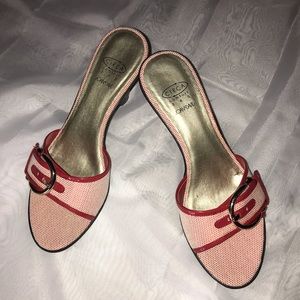 Joan & David Circa Red and White Wedge Heel Sandal, Size 7 1/2